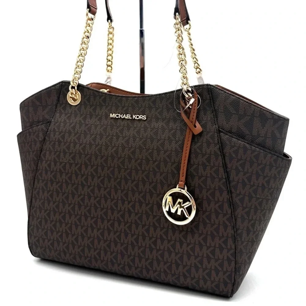 Michael Kors Large Jet Set Travel Chain Shoulder Bag Brown (NWT)